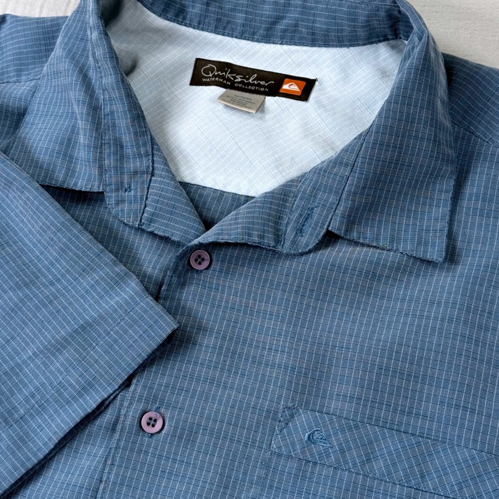 VTG Y2k Quiksilver Waterman Shirt Mens XL Blue Textured Short Sleeve Button Up
